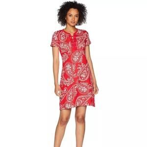 Chaps Paisley Lace-Up Cotton Pullover Dress Red Size XL